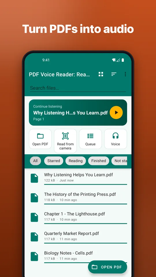 Screenshot: Turn PDFs into audio