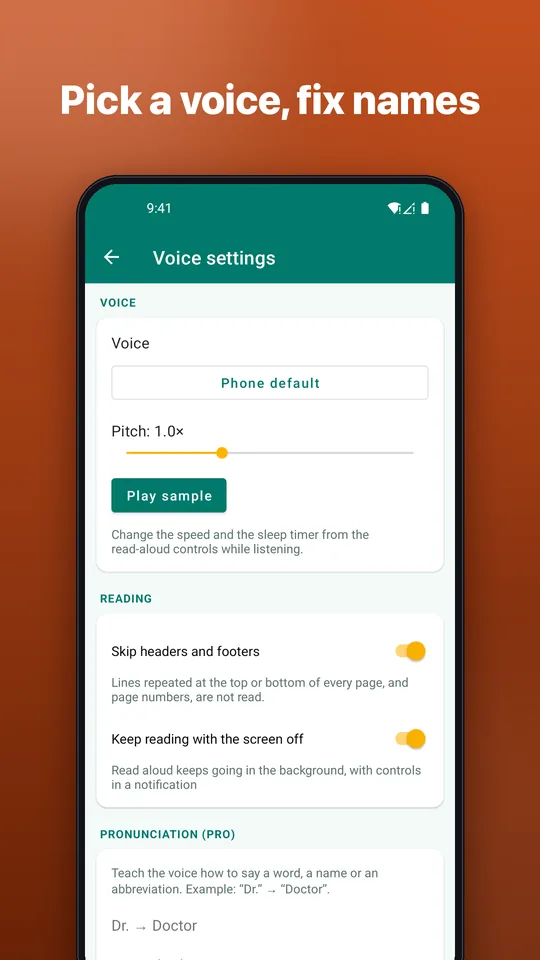 Screenshot: Pick a voice, fix names